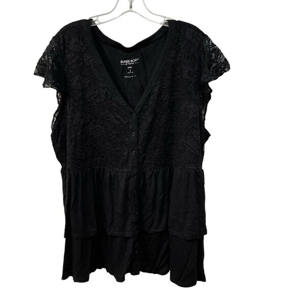 Torrid Super Soft V-Neck Lace Bodice Tiered Babydoll Top Blouse Womens 2X 18-20 - Picture 3 of 9